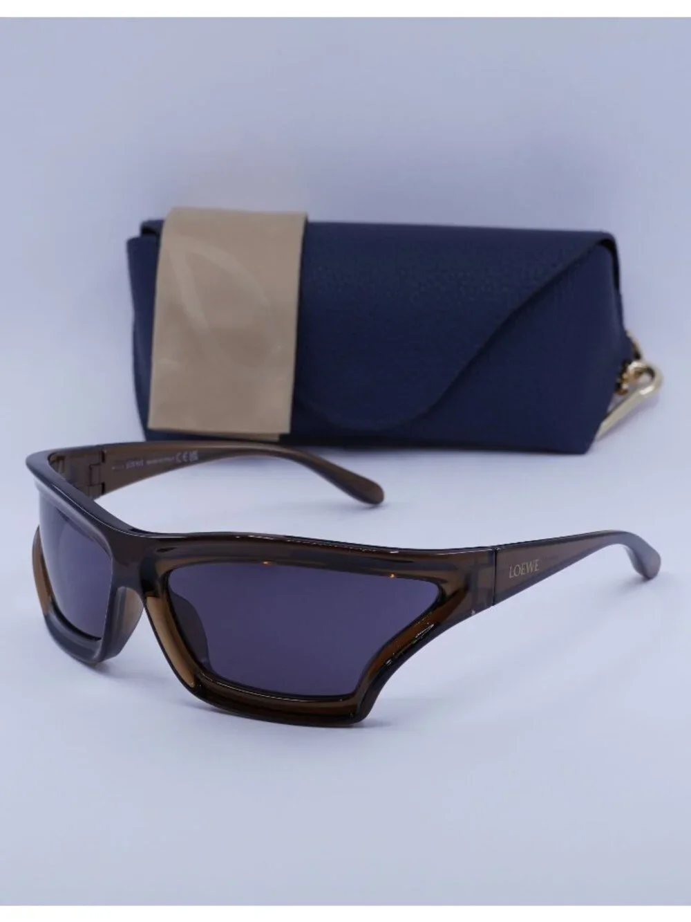 Loewe LW40143U 47A Shield Sunglasses – Brown / Grey